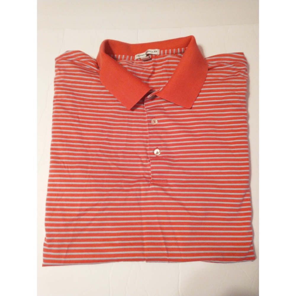 Peter Millar  Size XL salmon Pink With‎ Blue Stripes Golf Polo Shirt